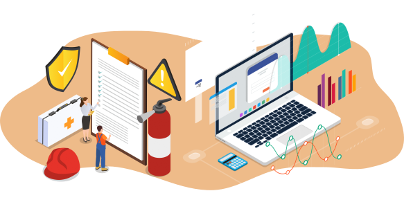 Isometric cartoon showing people filling forms and a laptop show graphical data analysis