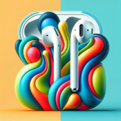 AirPods on colourful background