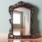 Ornate mirror leant against a wall