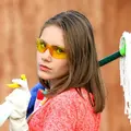 Lady with cleaning equipment