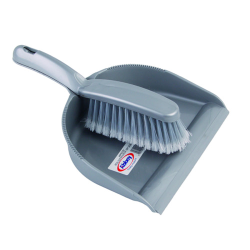 Abbey Dustpan and Brush Soft Bristle - Silver