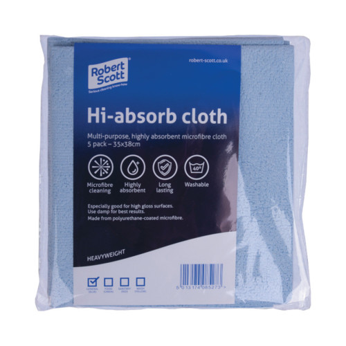 Robert Scott Hi-absorb Blue Microfibre Cloths - 5 Pack