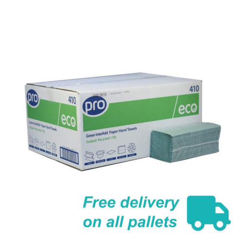 PRO 1-Ply Interfold Green Hand Towels - Pallet of 40 Cases