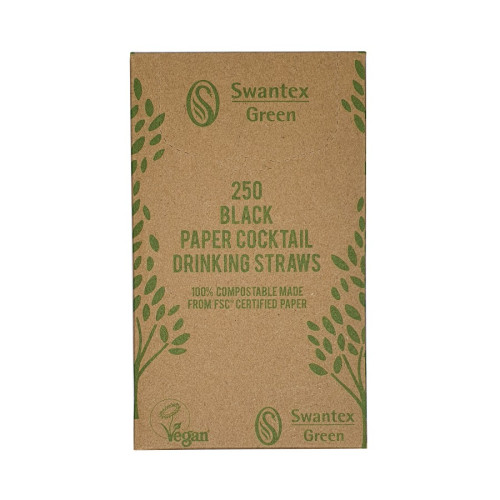 145mm Black Paper Cocktail Straws - Pack of 250