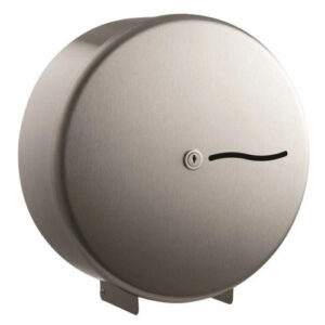 PLJ4120Brushed20Steel20Dispenser.jpg JDS Synergise Brushed Stainless Steel 10" Mini Jumbo Toilet Roll Dispenser