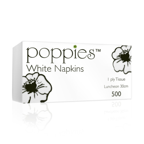 Poppies 1ply 30cm Napkin White - 5000