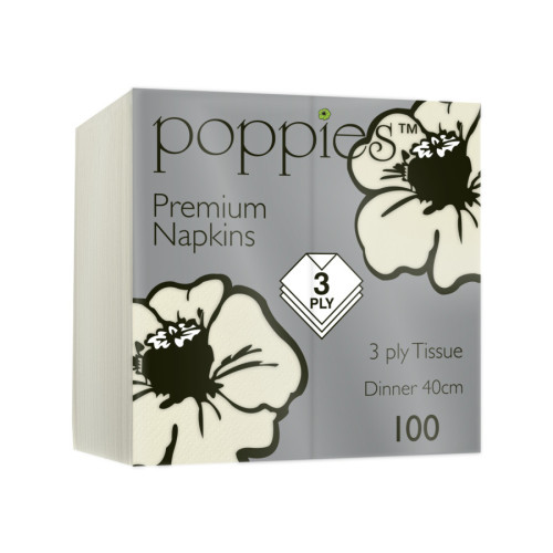 Poppies 3ply 40cm Napkins Champagne - 1000