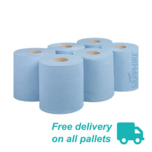 SP4520Pallet20Logo.jpg Sapphire 2Ply Blue Centrefeed 150m - Pallet of 77 Cases