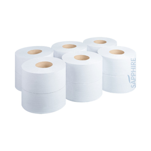 Sapphire 2-Ply Recycled Mini Jumbo Biodegradable Toilet Rolls - 200m - 60mm (2¼”) Core - Pack of 12